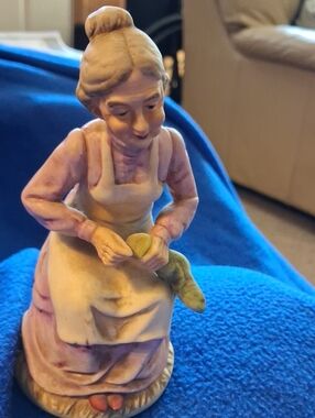 Source Unknown Pink and Cream Ceramic Woman Figurine